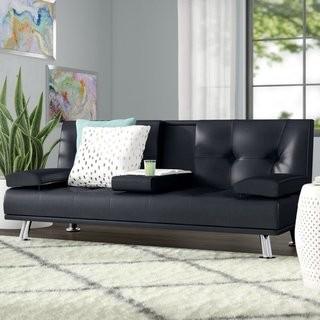 Wrought Studio-Guiterrez Center Console Sleeper Sofa/ Black Leather