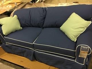 Klaussner Living Room Jenny Dreamquest Reg. Sleeper D16100 DRSL/ Navy Blue With Mint Throw Pillows