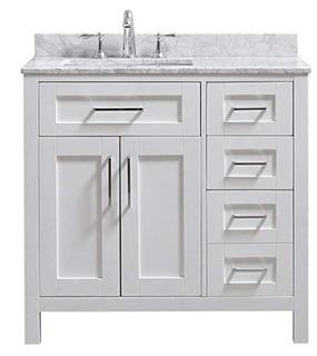OVE Tahoe 36 in. W x 21 in. D Vanity in White with Carrera Marble Vanity Top in White with White Basin