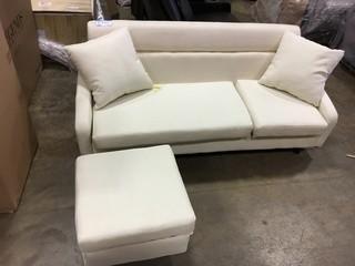 Beige Fabric Loveseat with Ottoman (Slightly Dirty)