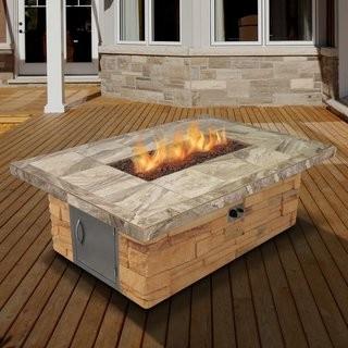 Cal Flame FPT-RT501M-APF Cultured Stone and Tile Rectangle Propane Gas Fire Pit with Log Set and Lava Rocks