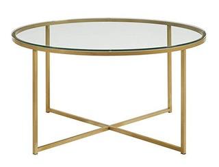 Walker Edison -36" Coffeet Table w/X Base - Glass-Gold - AF36ALCTGGD