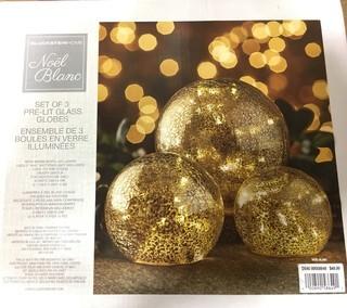 Gluckstein Home- Set of 3 Pre Lit Glass Globes-Gold ( As Id)