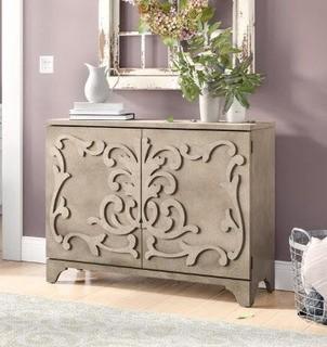 One Allium Way Andrea Ornate Overlay 2 Door Bar Cabinet (ONAW3908)