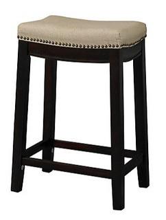 Linon Home D?cor Products Beige Linen Backless Counter Stool with Nailheads 