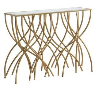 Crestview Collection - Melrose Gold Squiggly Leg Beveled Mirror Console - CVFZR3575