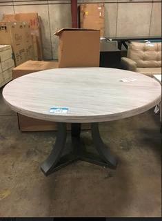 54" Round Wooden - Triple Leg Dining Table - Antiqued White