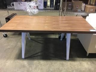 71" x 35" Wooden Top / White Metal Legs Dining Table 