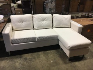 White L-Shape Sectional Sofa - Faux Leather - Metal Legs