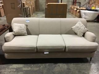 Beige - Fabric 3-seat Sofa w/2 throw cushions