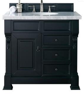 James Martin 147-114-5536-3AF Brookfield 36" Bathroom Vanity with Drawers in Antique Black Finish With Countertop & Sink Combo: Arctic Fall 1 1/4" Solid Surface Top with Rectangular Undermount Sink/s