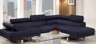 Poundex Blue Sectional Sofa Set Right Facing Chaise  - F7569-1 - Navy