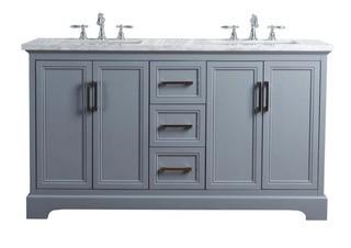 60 in. Ariane Double Sink Vanity in Gray with Marble Vanity Top in Carrara with White Basin  (missing front doors)