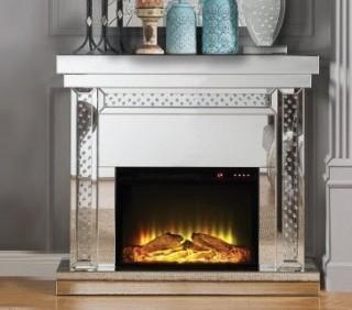 Acme Furniture 90272 - Nysa Collection 90272 47" Electric Fireplace with 4mm Clear Glass Beveled Edge, Faux Crystals Inlay, Touch Control Panel, Remote Controller, Adjustable Temperature and Mirrored Case-Frame in Mirrored Finish 