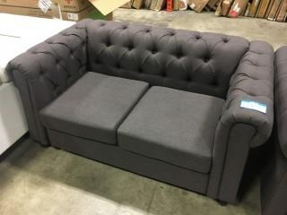 DK Grey Fabric Nailhead Rounded arm Loveseat