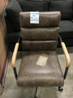 DK. Brown Leather Steno Arm Chair