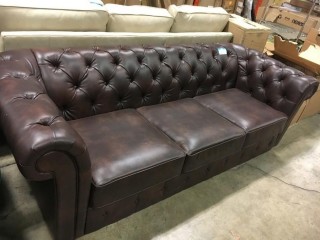 DK Brown Faux Leather Fabric Rounded arm Sofa