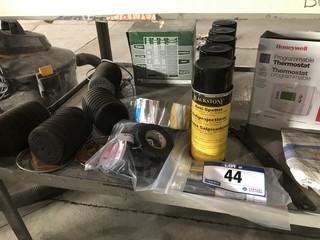 Lot of Asst. Tape, Paint Markers, Knife Blades, Door Knob, Programmable Thermostat, Anti-Spatter Cans, etc.**LOCATED IN INNISFAIL**