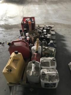 Lot of (2) Pallets of Asst. Fuel Cans, Coolant, Aerosols, Oils, etc. **LOCATED IN INNISFAIL**
