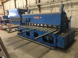 Pearson Shear, 10'-0" X .375. Mild Steel Capacity 10' x .375" Mild Steel Hydraulic w/ Front Operated Back Gauge, Foot Pedal Control **LOCATED IN EDMONTON** 