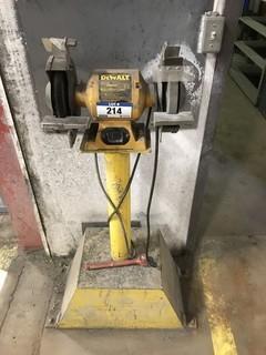 DeWalt DW758 Bench Grinder on Pedestal Stand (NOTE: BOLTED TO THE CEMENT) **LOCATED IN EDMONTON**