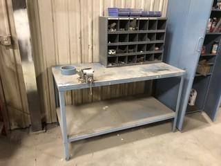 30" X 5' Shop Table w/ 4" Bench Vise and 24-Compartment Parts Bin **LOCATED IN EDMONTON** 