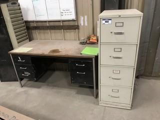 Lot of Double Pedestal Desk and Vertical Filing Cabinet **LOCATED IN EDMONTON** 