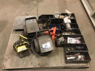 Pallet of Asst. Work Lights, (2) Air Movers, Steel Parts Bins, etc. **LOCATED IN EDMONTON** 
