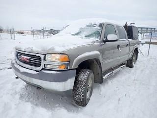 2001 GMC 2500 HD Crew Cab, 4X4, Gas, Welding Skid w/ Asst. Hoses, Reels and Contents, 241,369km Showing, VIN 1GTHK23U71F136311