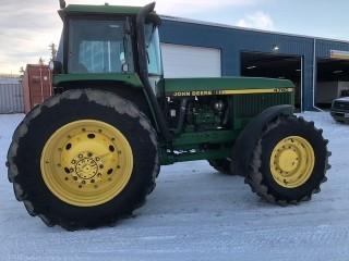 1994 John Deere 4755 Tractor. John Deere 7.6L Diesel Engine, 520-85R42 Tires, 1000 PTO, 3-Pt Hitch, 15-Speed Power Shift, 3 Hydraulic Banks, Differential Lock, Attachment for Duals- Duals NOT Provided. Showing 9,964hrs. SN RW4755P010786. **WORK ORDERS AVAILABLE**
