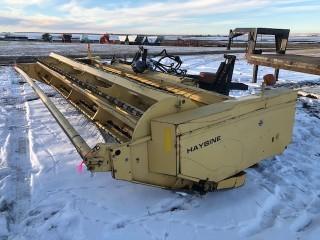 2000 New Holland 2200H Haybine Windrower Header. 18" Cutter Width, Roller Crimpers, Auger Feed, Frame Mount, c/w 3 Boxes Guards and Sections, New Knife and New Knife Arms. Fits 1990 Ford Bi-Directional Tractor. SN 593242. 