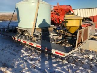 1998 Willten ST2NT Tandem Axle Dually Sprayer Transport Trailer. Handler III Chemical System, 1,400Gal Poly Tank, Rock Guard, Chemical Box Containment Racks, 235-85R16 Tires, 21' Ramps, 30' Total Length, 19' Long Deck, Ratchet Straps. VIN 2T9ES4248WN116272. 