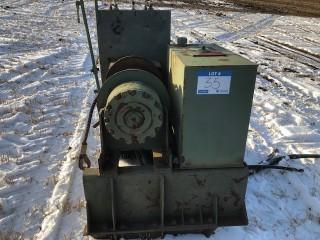 30-ton Army Winch. 150' Cable 7/8" Thick, Hydraulic Driven, 45,000lbs Capacity, Maximum 2,500psi, Operators Stand, Hydraulic Reservoir, Built-in Oil Cooler.  