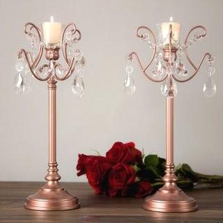 House of Hampton Alida Metal Candlestick Set (HOHM5592_23618456)-Rose Gold