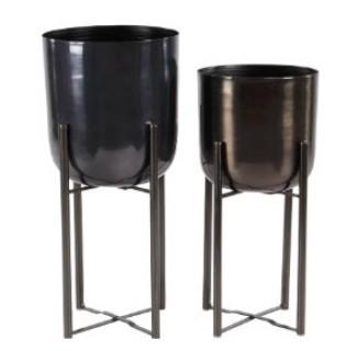 George Oliver Owings Contemporary 2-Piece Metal Pot Planter Set (GOLV5322)-Black