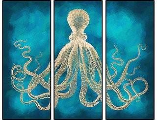Octopus 3Piece Canvas Wall Art-30.5'' H x 12.5'' W x 1.63'' D-Individual Piece 