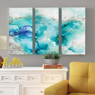 Teal Marble' Acrylic Painting Print Multi-Piece Image on Wrapped Canvas-24x36" All 3 Pieced Together