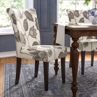 Three Posts Boynton Upholstered Dining Chair (THRE9392)-Grey Flowers and Leaves