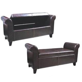 Upholstered Storage Bench-Faux Leather-Brown