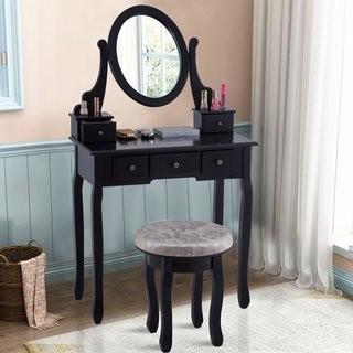 Charlton Home Lought Vanity Set with Mirror (CSWY1604)-Black