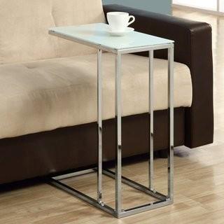Monarch Specialties Inc.-Frosted Tempered Glass End Table-Chrome Metal
