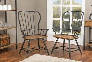 Longford Wood and Metal Vintage Dining Arm Chair-Set of 2-Black