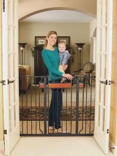 Regalo Home Accents Extra Tall Walk Thru Gate, Hardwood and Steel-Black