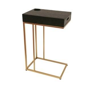 Aldrich Metal/Wood End Table with Removable Tray-Black/Gold