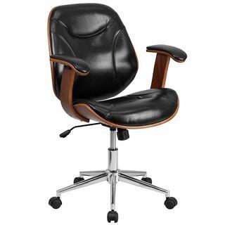 Flash Furniture SD-SDM-2235-5-BK-GG Mid-Back Black Leather Executive Wood Office Chair