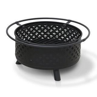 Furino-Outdoor Round Steel Wood Burning Fire Pit with Log Grill-Black