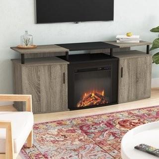 Wade Logan Elian TV Stand for TVs up to 70 with Fireplace (WADL8695_19037189)-Black
