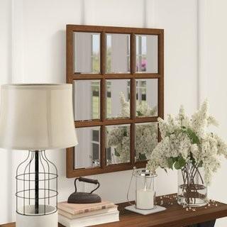 Ophelia & Co. Leavens Windowpane Wood Wall Mirror (KTEL1430)-26'' H x 32'' W x 1'' D