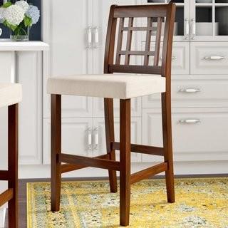 Red Barrel Studio Little Toad Creek 26 Bar Stool (RDBS4246_17954989)-Brown Mahogany+Beige