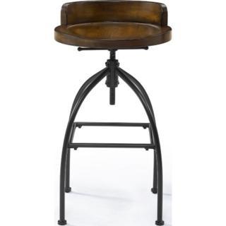 Crosley Edison Adjustable Height Stool in Wood on Black Metal Base